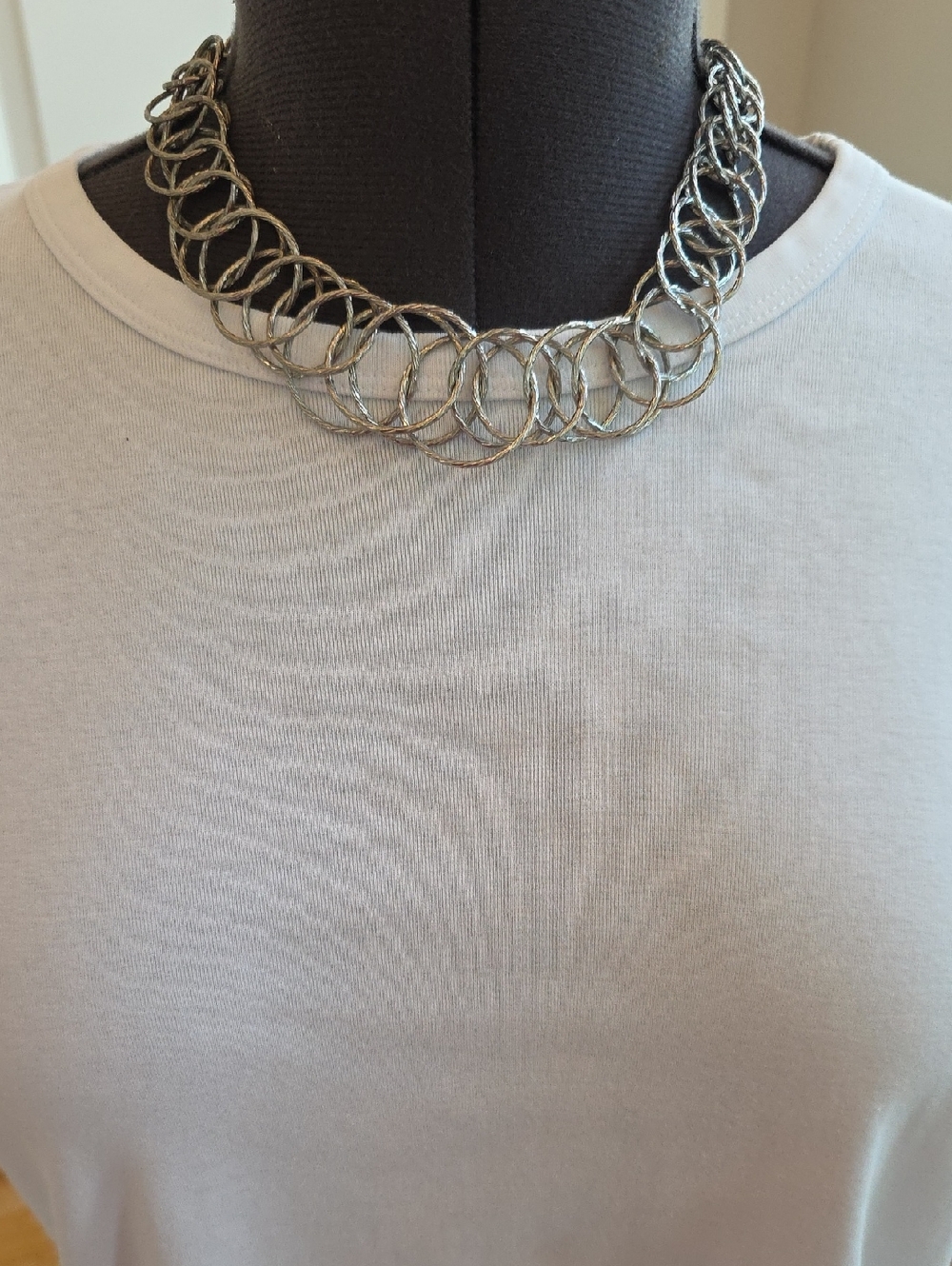 Vintage Cookie Lee Silver Tone Interlinked Circle Boho Chic Choker Necklace